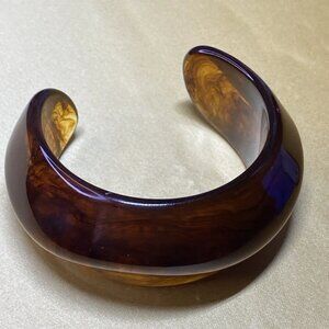 Vintage Mid Century Amber Swirl Resin Cuff Bracelet Catalin Style Wide Bangle